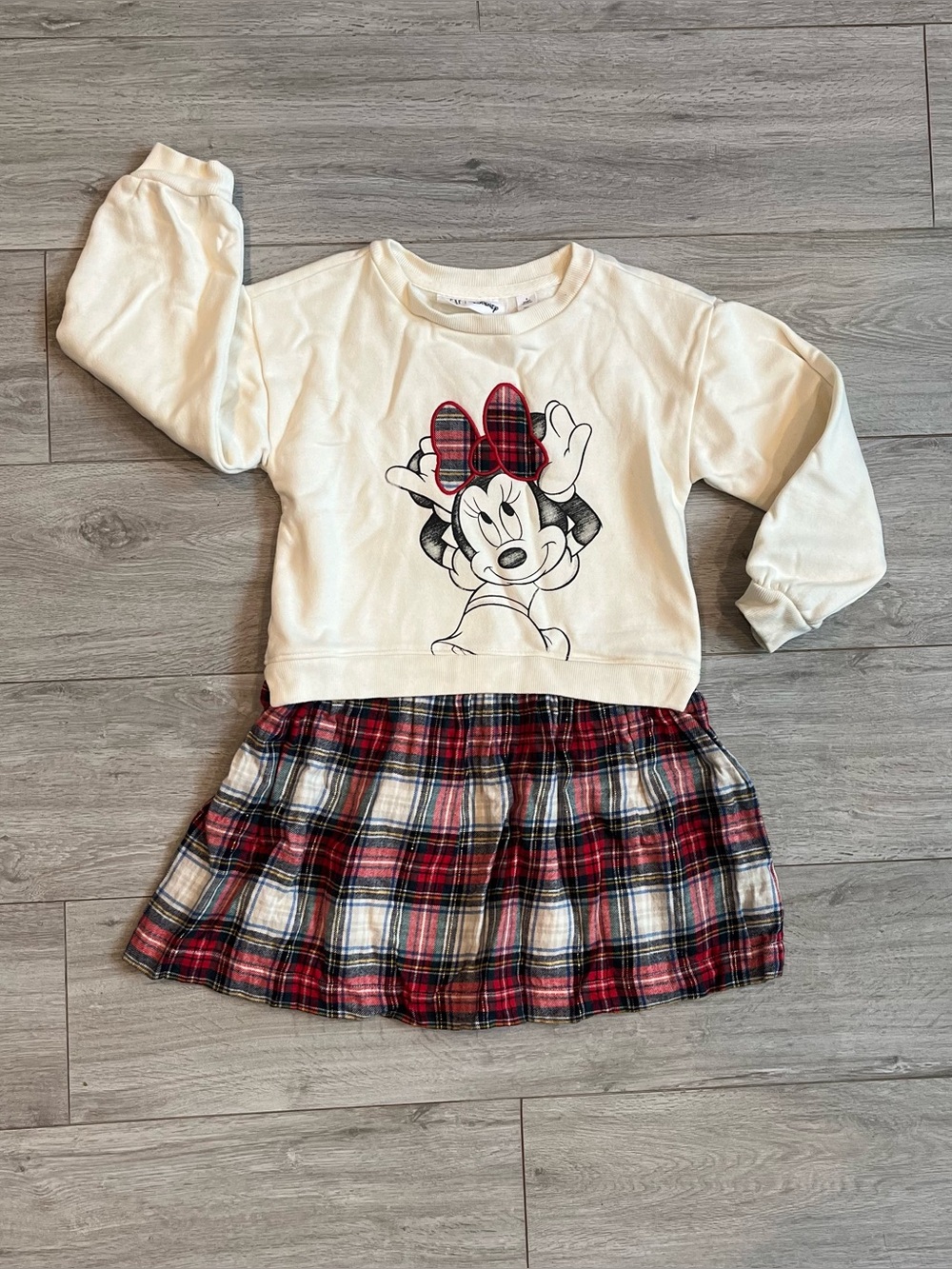 GAP x DISNEY Cream Sweatshirt with Red Plaid Bow, 4T